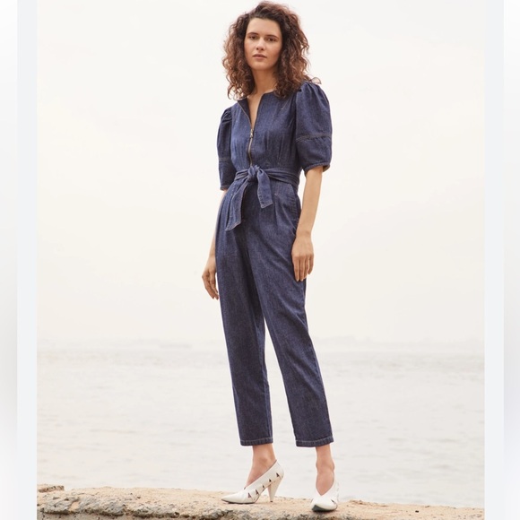 La Vie Rebecca Taylor Puff Sleeve Denim Resort Jumpsuit Women’s Size Medium